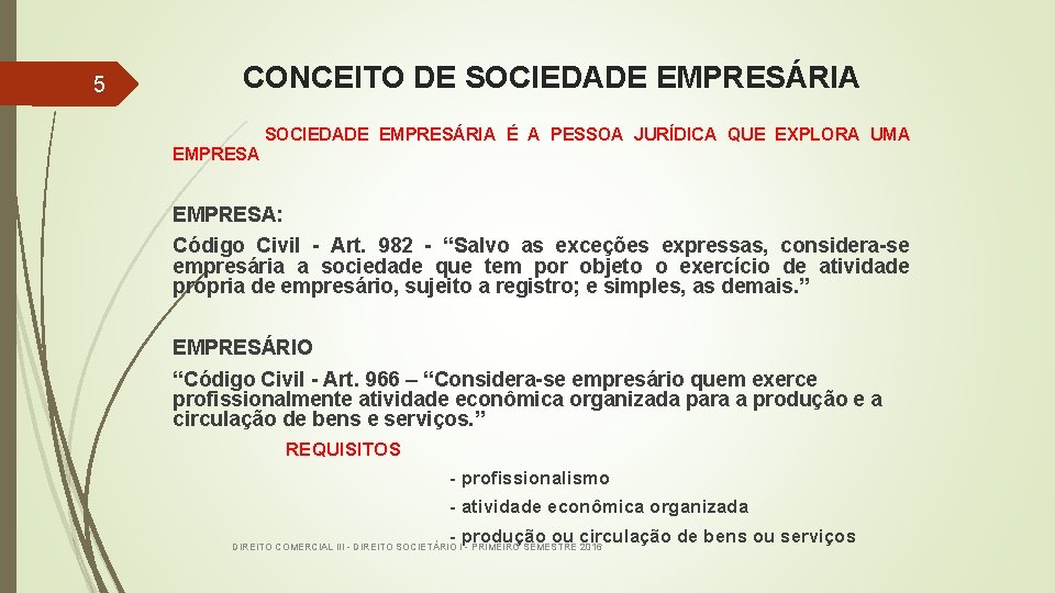 5 CONCEITO DE SOCIEDADE EMPRESÁRIA É A PESSOA JURÍDICA QUE EXPLORA UMA EMPRESA: Código