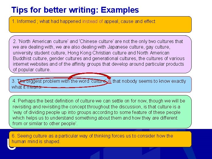 Applied Writing Examples Academic language for the assessment Becoming better writers
