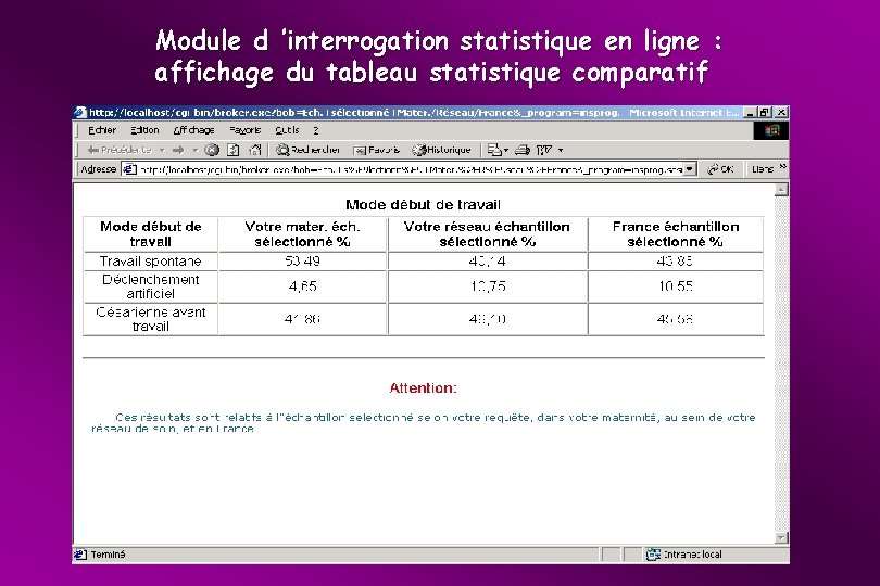 Module d ’interrogation statistique en ligne : affichage du tableau statistique comparatif 