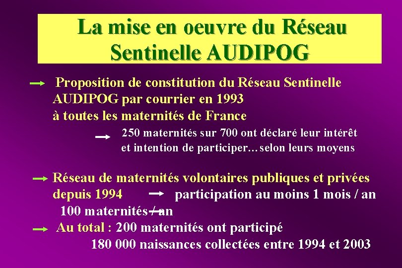 La mise en oeuvre du Réseau Sentinelle AUDIPOG Proposition de constitution du Réseau Sentinelle