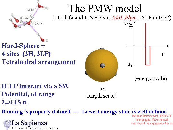 The PMW model J. Kolafa and I. Nezbeda, Mol. Phys. 161 87 (1987) V(r)