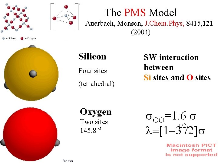 The PMS Model Ford, Auerbach, Monson, J. Chem. Phys, 8415, 121 (2004) Silicon Four