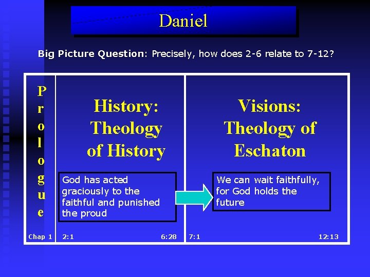 Daniel Big Picture Question: Question Precisely, how does 2 -6 relate to 7 -12?