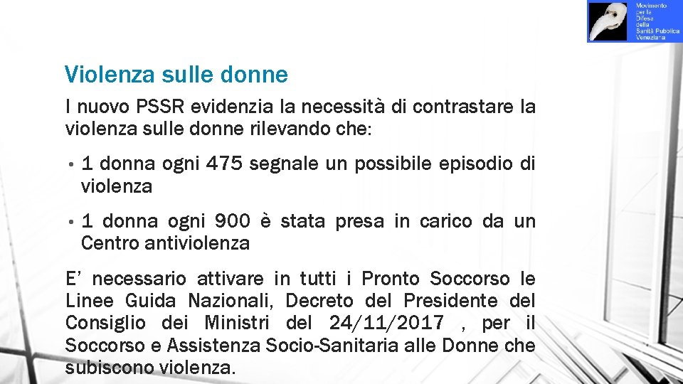 Violenza sulle donne l nuovo PSSR evidenzia la necessità di contrastare la violenza sulle