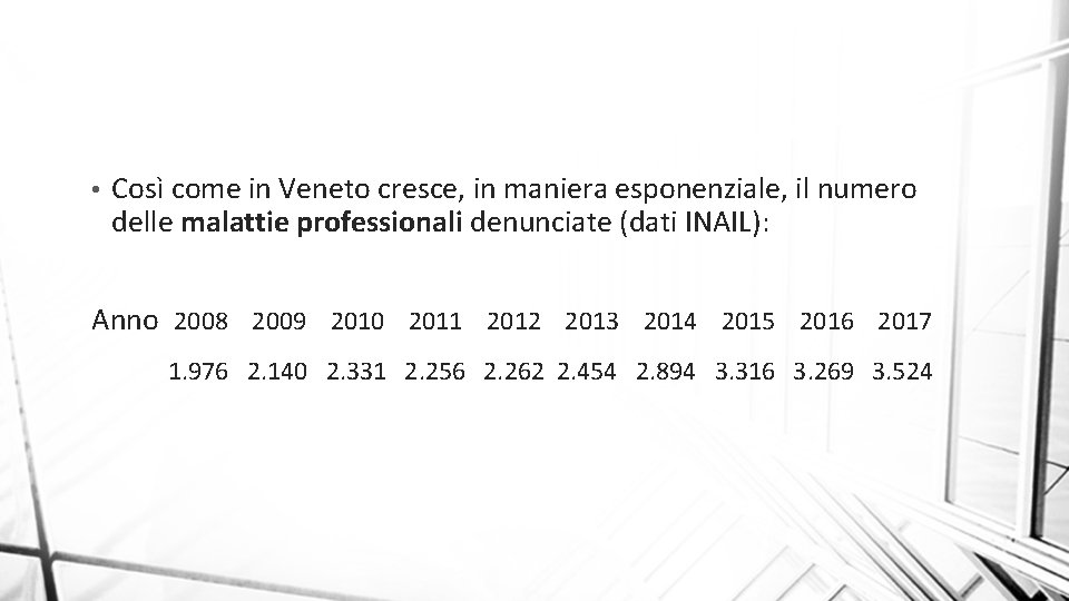  • Così come in Veneto cresce, in maniera esponenziale, il numero delle malattie