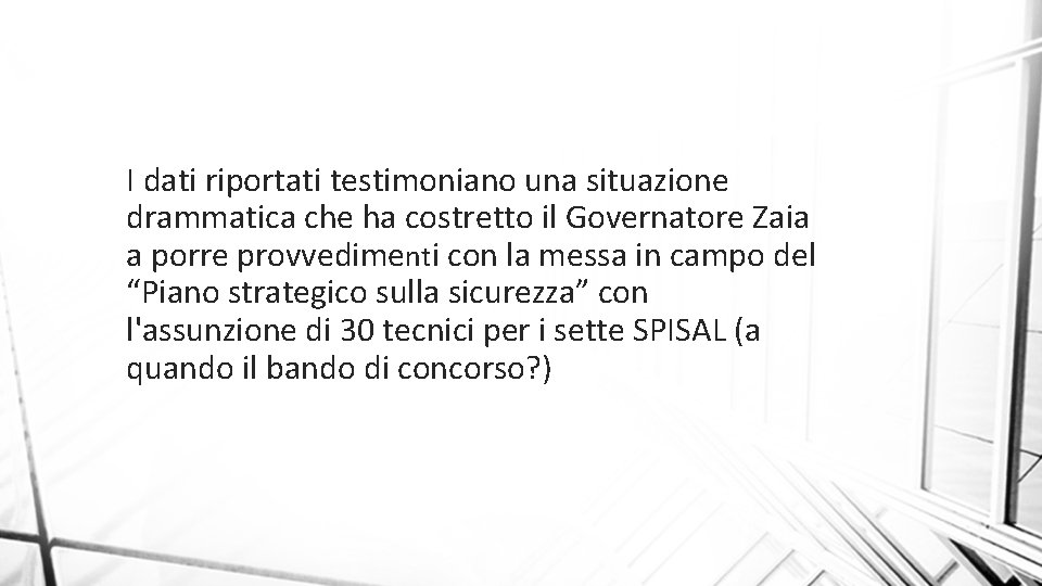 I dati riportati testimoniano una situazione drammatica che ha costretto il Governatore Zaia a