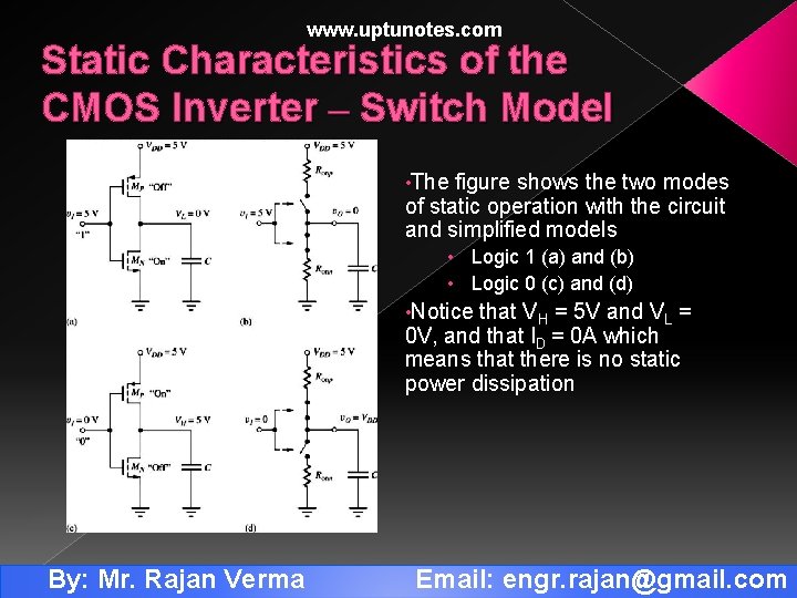 www. uptunotes. com Static Characteristics of the CMOS Inverter – Switch Model • The