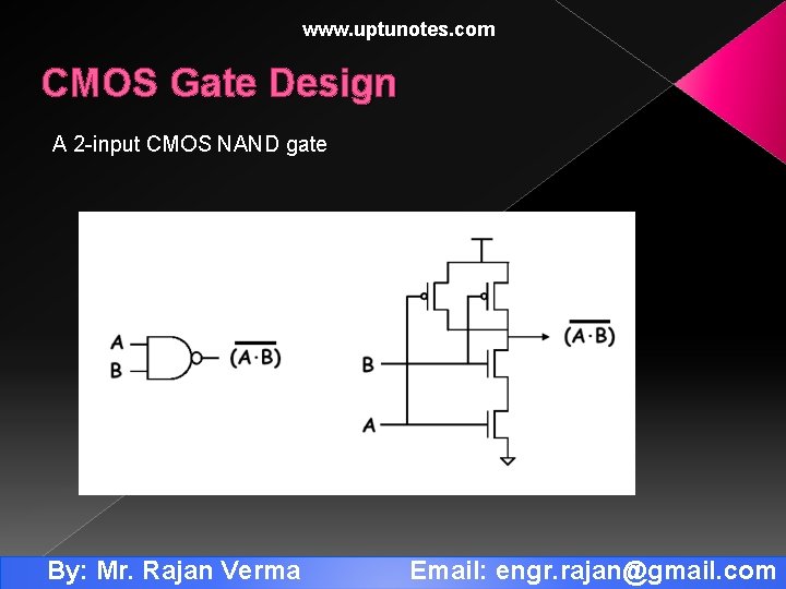www. uptunotes. com CMOS Gate Design A 2 -input CMOS NAND gate By: Mr.