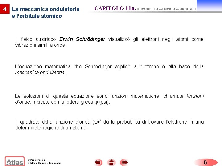 4 La meccanica ondulatoria e l’orbitale atomico CAPITOLO 11 a. IL MODELLO ATOMICO A