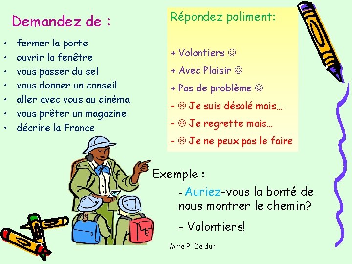 Demandez de : • • fermer la porte ouvrir la fenêtre vous passer du