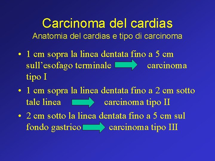 Carcinoma del cardias Anatomia del cardias e tipo di carcinoma • 1 cm sopra