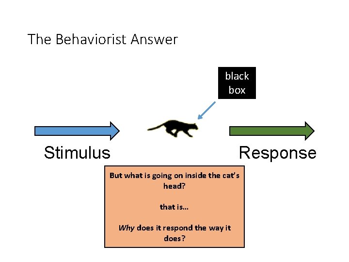 The Behaviorist Answer black box Stimulus Response But what is going on inside the