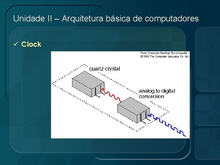 Unidade II – Arquitetura básica de computadores ü Clock 