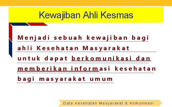 Kewajiban Ahli Kesmas Menjadi sebuah kewajiban bagi ahli Kesehatan Masyarakat untuk dapat berkomunikasi dan