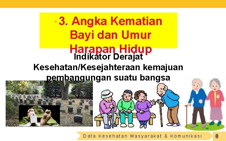 … • 3. Angka Kematian Bayi dan Umur Harapan Hidup Indikator Derajat Kesehatan/Kesejahteraan kemajuan