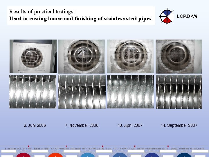 Results of practical testings: Used in casting house and finishing of stainless steel pipes