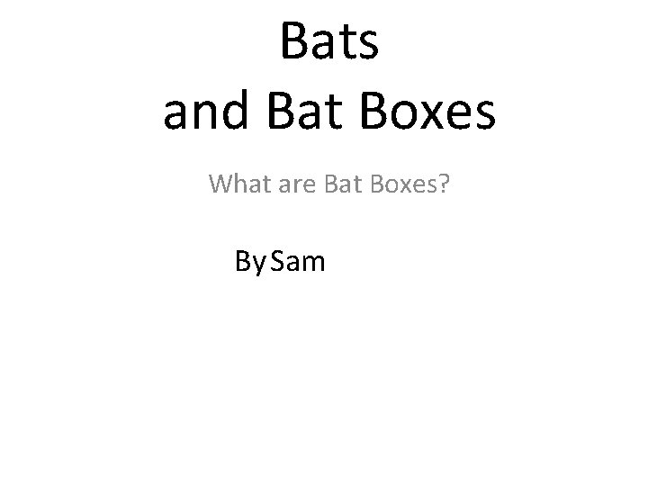 Bats and Bat Boxes What are Bat Boxes? By Sam 
