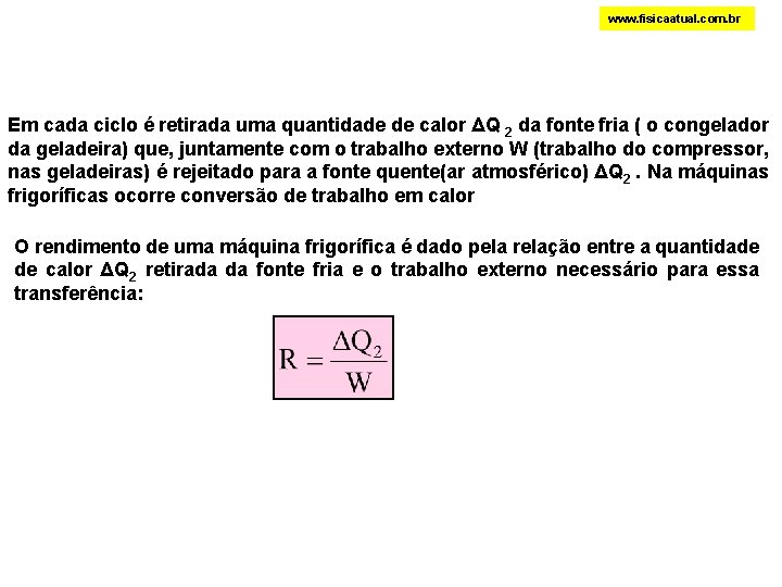 www. fisicaatual. com. br Em cada ciclo é retirada uma quantidade de calor ΔQ