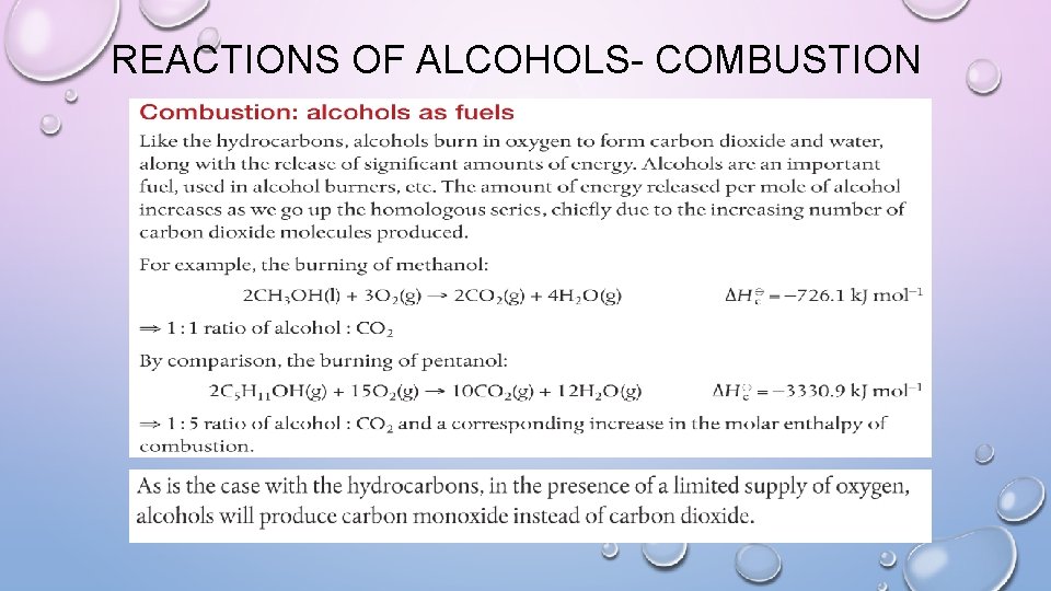 REACTIONS OF ALCOHOLS- COMBUSTION 