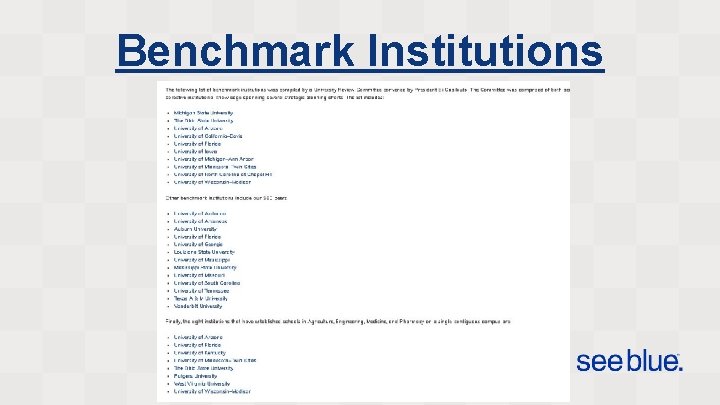 Benchmark Institutions 