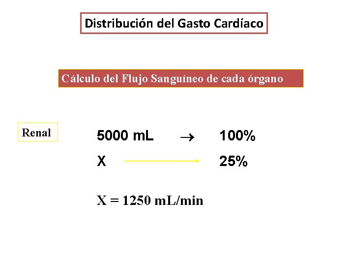 Distribución del Gasto Cardíaco Cálculo del Flujo Sanguíneo de cada órgano Renal 5000 m.