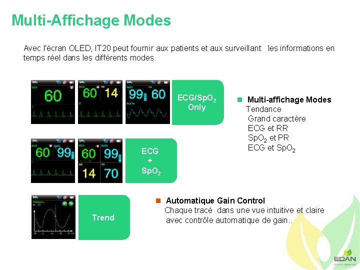 Multi-Affichage Modes Avec l'écran OLED, IT 20 peut fournir aux patients et aux surveillant