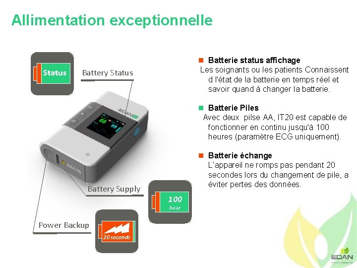 Allimentation exceptionnelle Status n Batterie status affichage Les soignants ou les patients Connaissent d