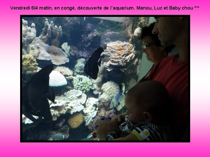 Vendredi 6/4 matin, en congé, découverte de l’aquarium. Manou, Luc et Baby chou ^^