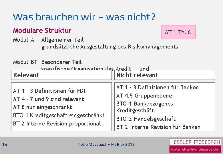 Was brauchen wir – was nicht? Modulare Struktur AT 1 Tz. 6 Modul AT