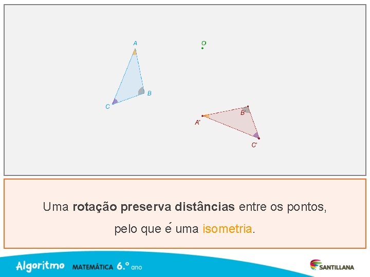 Uma rotação preserva distâncias entre os pontos, pelo que e uma isometria. 