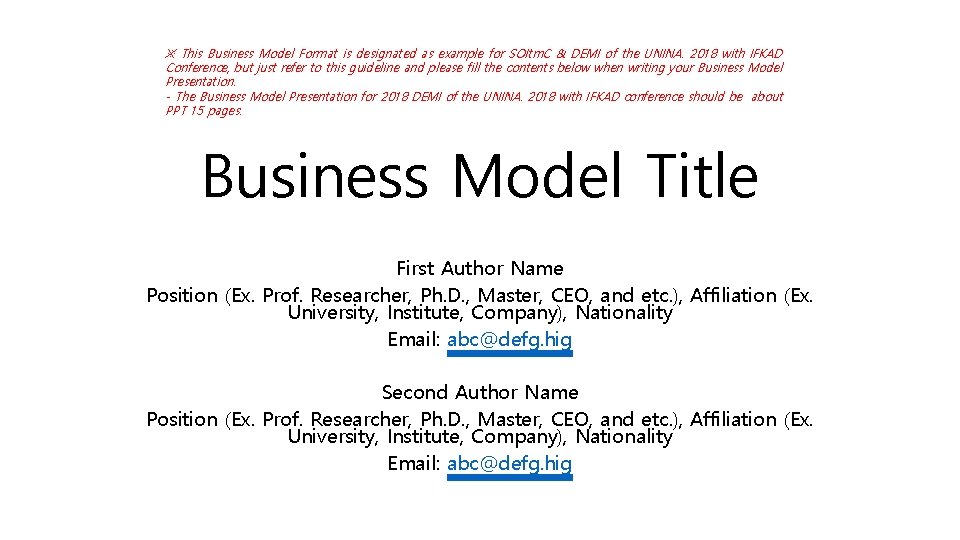 ※ This Business Model Format is designated as example for SOItm. C & DEMI