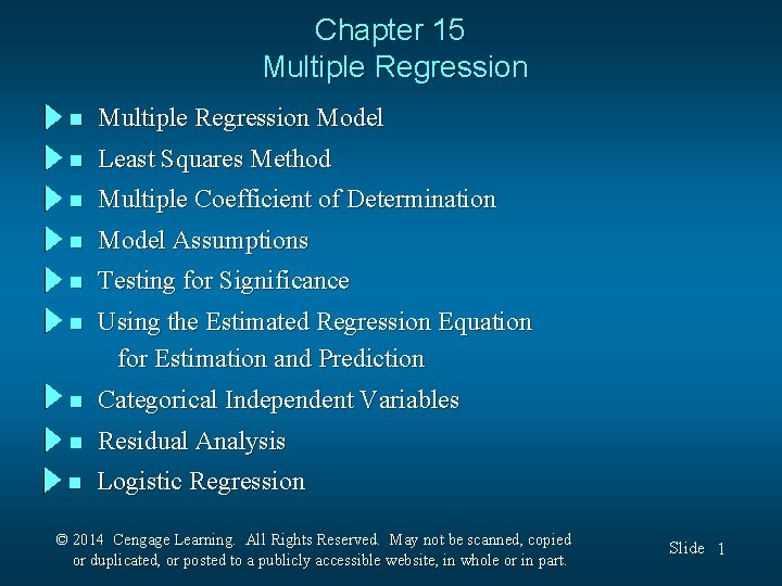 Chapter 15 Multiple Regression n Multiple Regression Model n Least Squares Method n Multiple