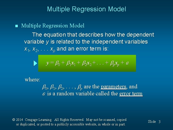 Multiple Regression Model n Multiple Regression Model The equation that describes how the dependent