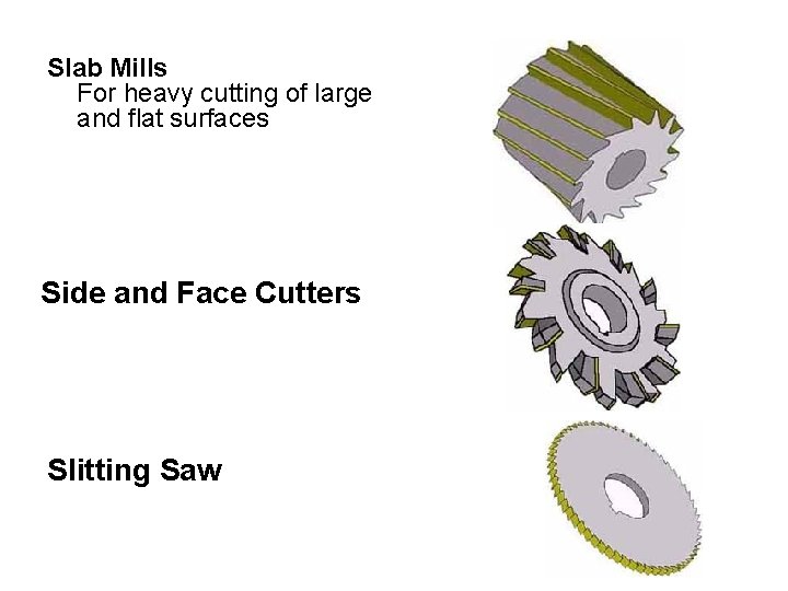 Slab Mills For heavy cutting of large and flat surfaces Side and Face Cutters