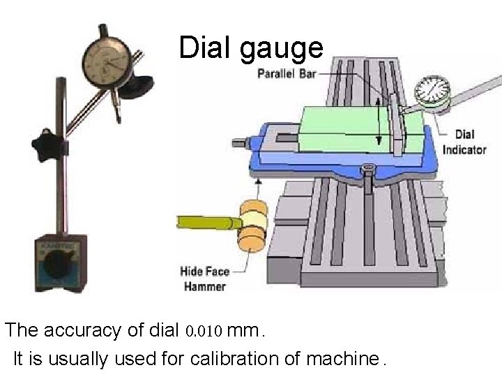 Dial gauge The accuracy of dial 0. 010 mm. It is usually used for