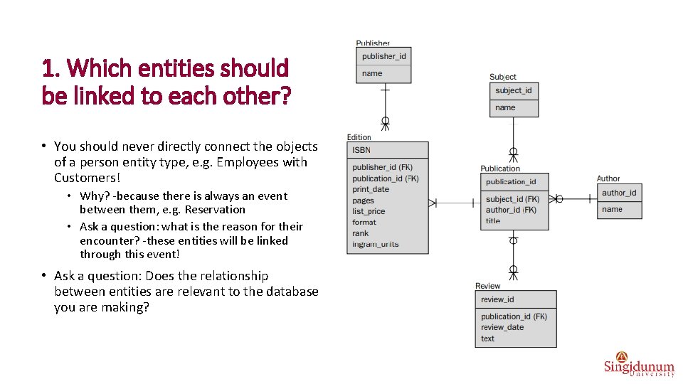 1. Which entities should be linked to each other? • You should never directly