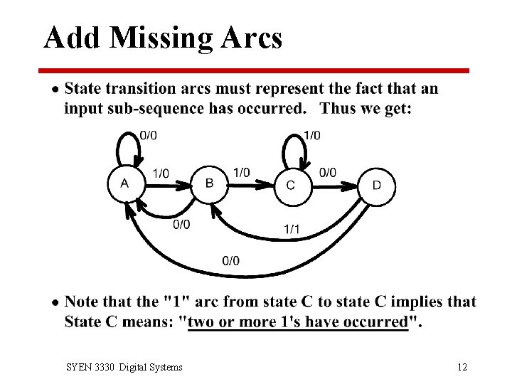 Add Missing Arcs SYEN 3330 Digital Systems 12 