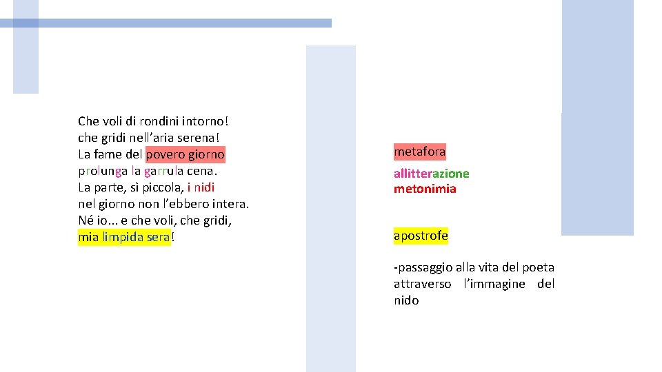Che voli di rondini intorno! che gridi nell’aria serena! La fame del povero giorno