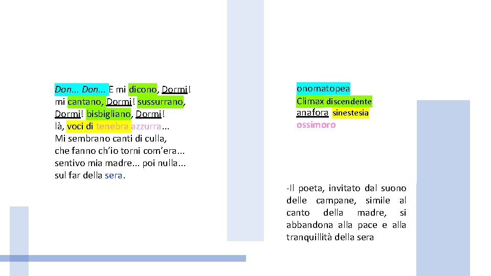 Don. . . E mi dicono, Dormi! mi cantano, Dormi! sussurrano, Dormi! bisbigliano, Dormi!