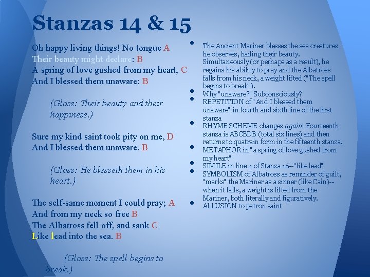 Stanzas 14 & 15 Oh happy living things! No tongue A Their beauty might