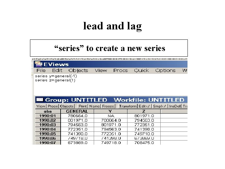 lead and lag “series” to create a new series 