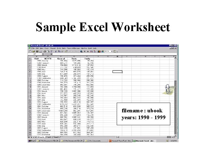 Sample Excel Worksheet filename : ubook years: 1990 - 1999 