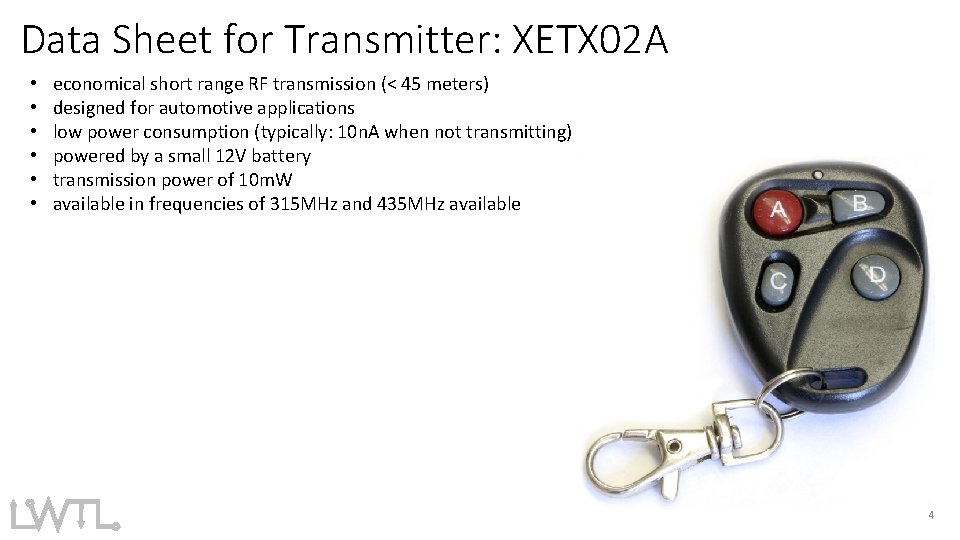 Data Sheet for Transmitter: XETX 02 A • • • economical short range RF