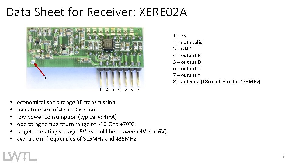 Data Sheet for Receiver: XERE 02 A 1 – 5 V 2 – data