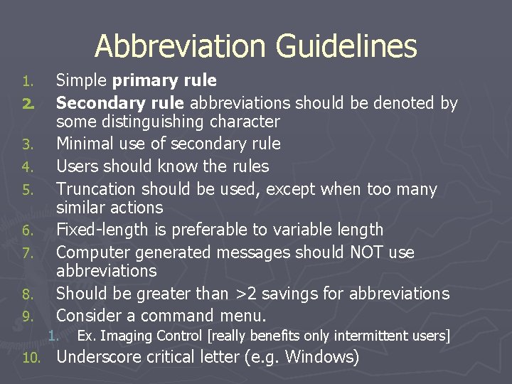 Abbreviation Guidelines 1. 2. 3. 4. 5. 6. 7. 8. 9. Simple primary rule