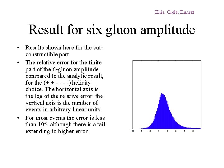 Ellis, Giele, Kunszt Result for six gluon amplitude • Results shown here for the