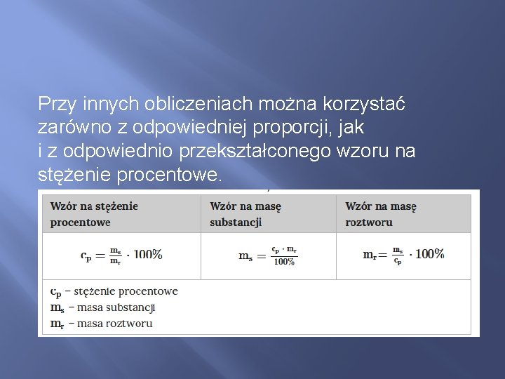 Przy innych obliczeniach można korzystać zarówno z odpowiedniej proporcji, jak i z odpowiednio przekształconego