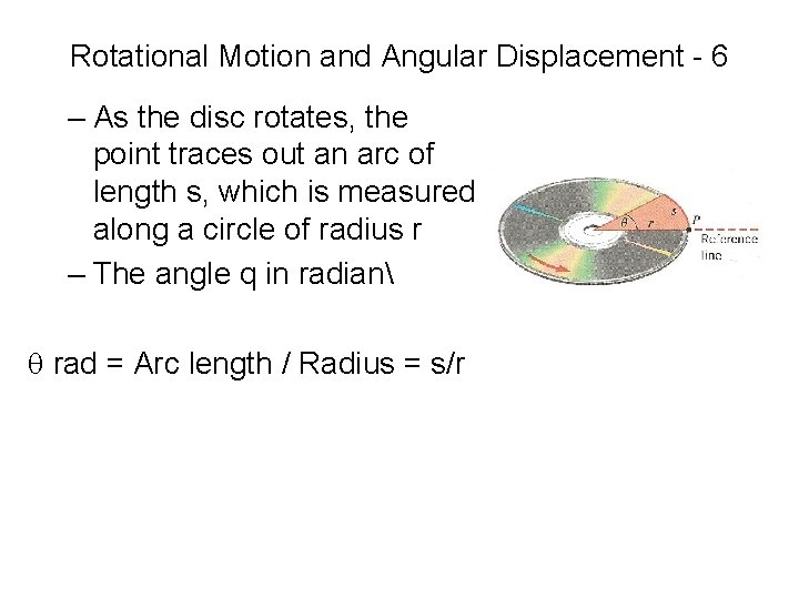 Rotational Motion and Angular Displacement - 6 – As the disc rotates, the point