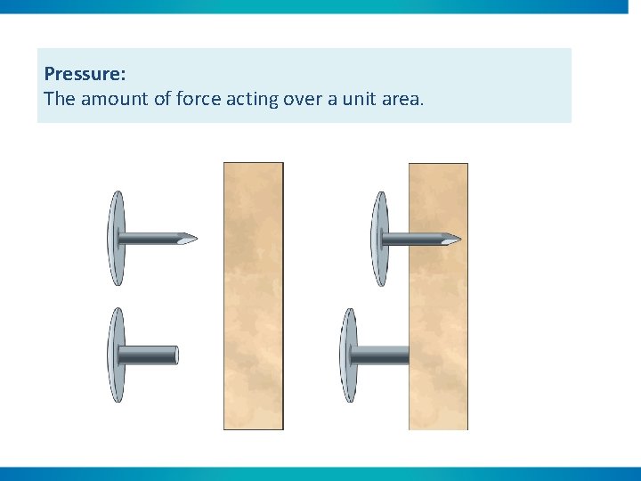 Pressure: The amount of force acting over a unit area. 