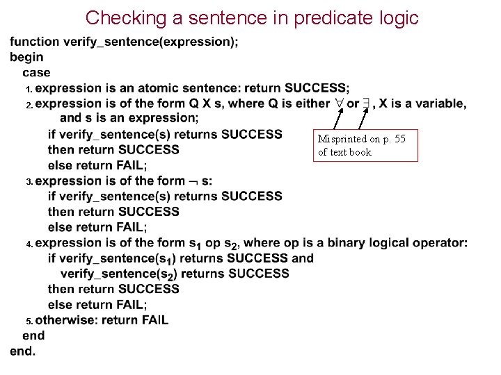 Checking a sentence in predicate logic 1. 2. Misprinted on p. 55 of text